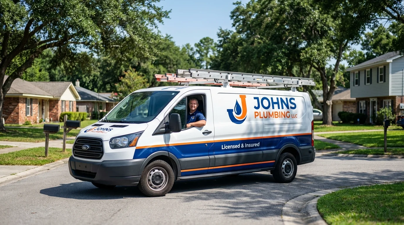 Johns Plumbing LLC service van in Port Washington, NY