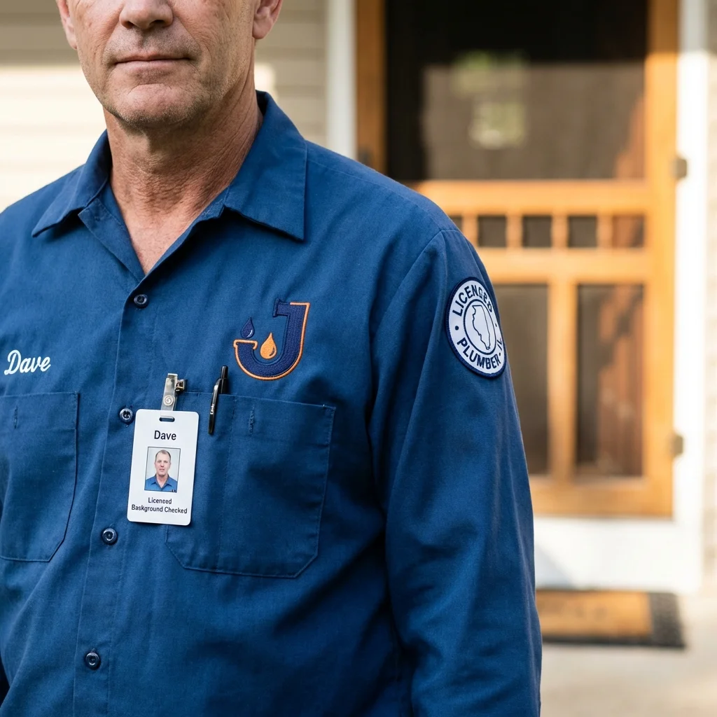 Licensed plumber showing ID badge in Port Washington, NY