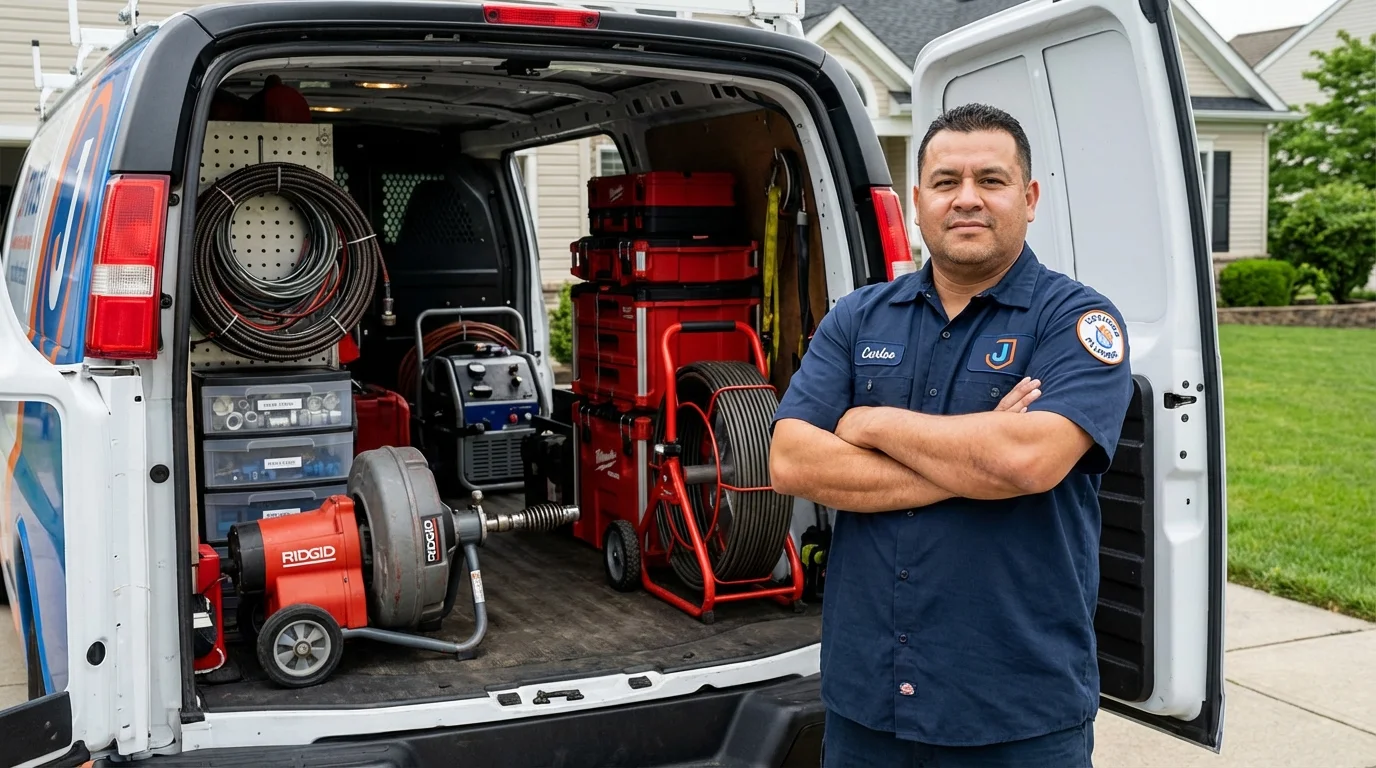 Professional drain cleaning equipment and Johns Plumbing LLC plumber in Port Washington