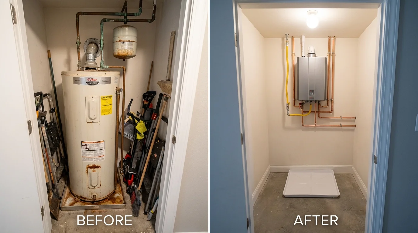 Tank water heater versus wall-mounted tankless unit comparison for Port Washington, NY homeowners