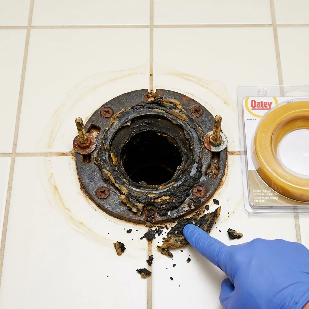 Failed wax ring showing water seepage at the base of a toilet in a Port Washington, NY home