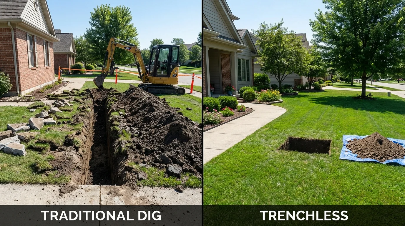 Trenchless sewer repair with minimal yard damage versus traditional excavation in Port Washington, NY
